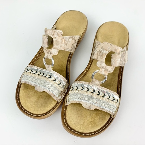 Rieker Regina Slip On Beaded Rose Boho Slide Sandals Comfort 40 - Picture 1 of 11